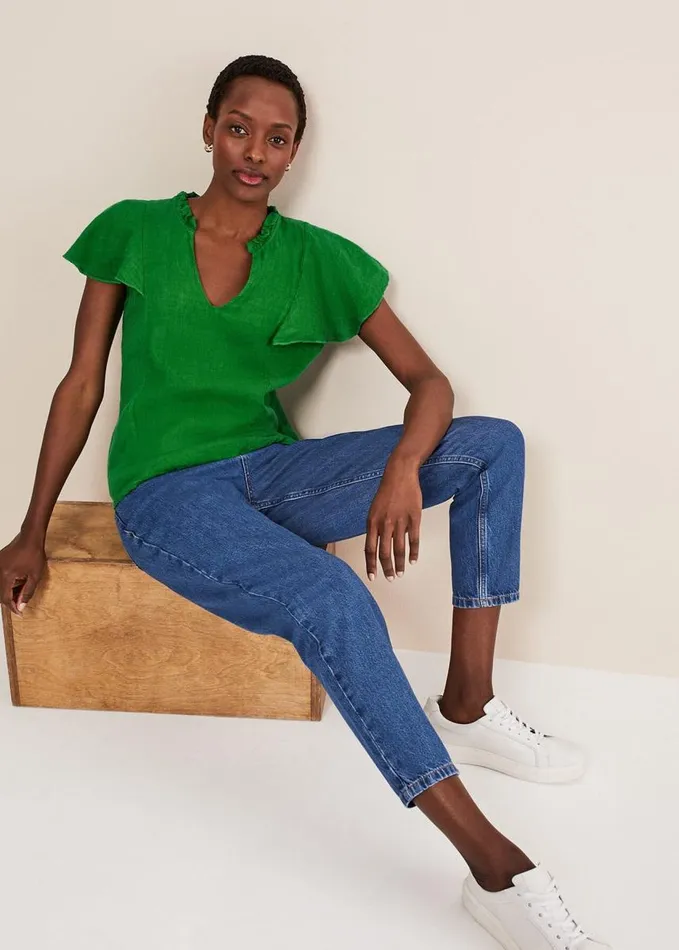 Phase Eight Efa Linen VNeck Blouse Green Women Shirts and Blouses