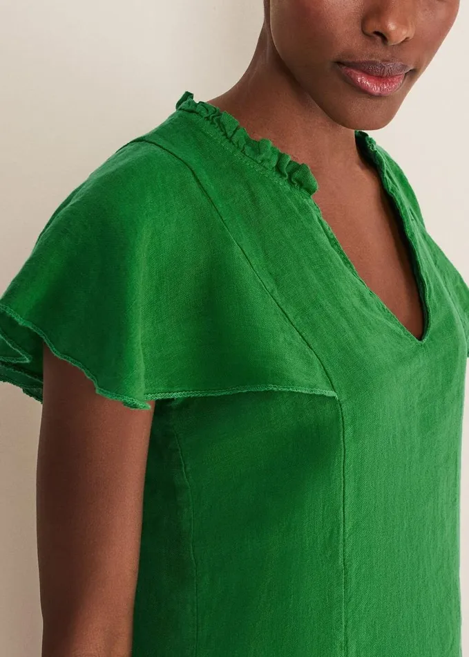 Phase Eight Efa Linen VNeck Blouse Green Women Shirts and Blouses