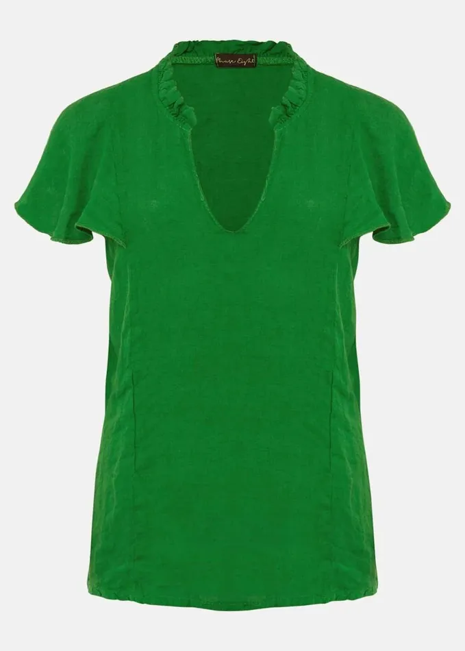 Phase Eight Efa Linen VNeck Blouse Green Women Shirts and Blouses