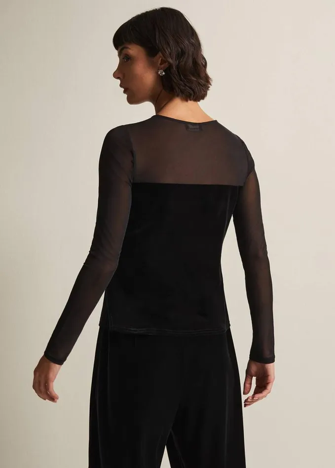 Phase Eight Elouise Velvet Mesh Top Black Women Tops and TShirts