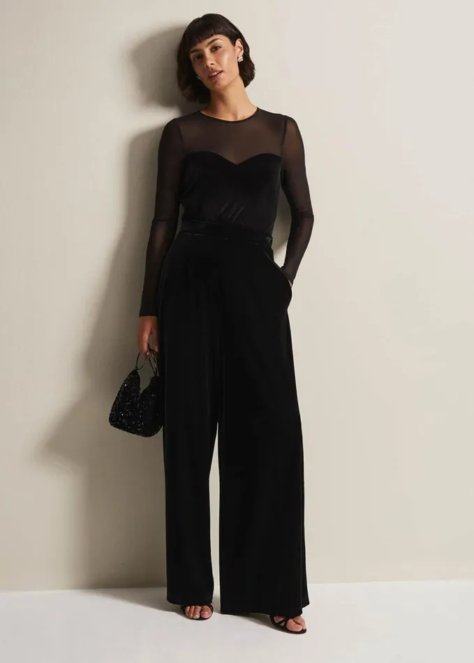 Phase Eight Elouise Velvet Mesh Top Black Women Tops and TShirts