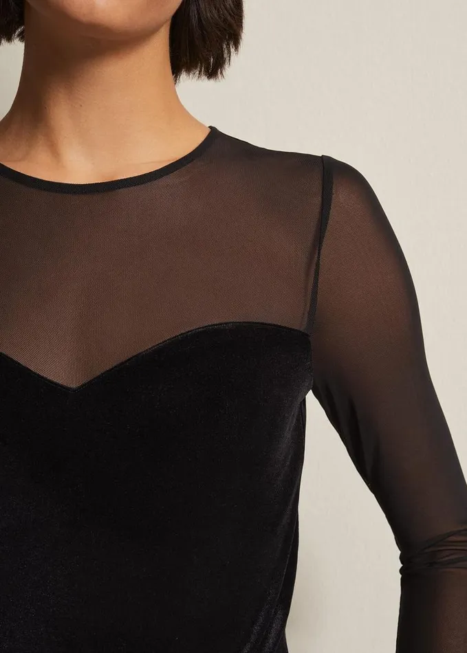 Phase Eight Elouise Velvet Mesh Top Black Women Tops and TShirts