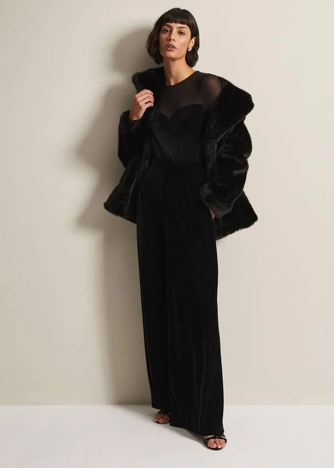 Phase Eight Elouise Velvet Mesh Top Black Women Tops and TShirts