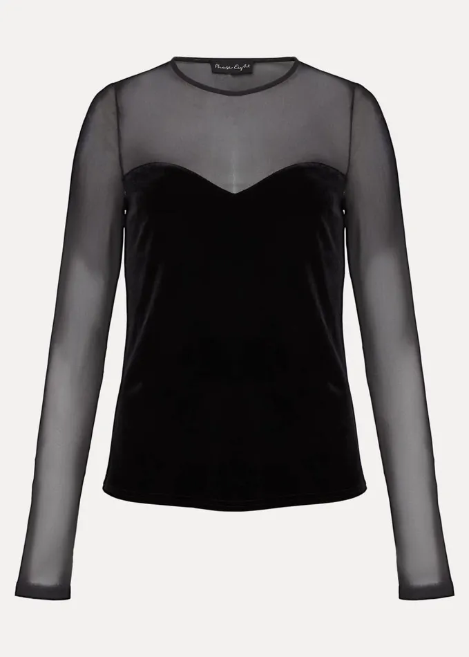 Phase Eight Elouise Velvet Mesh Top Black Women Tops and TShirts