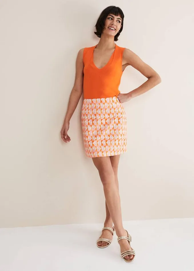 Phase Eight Elysia Geo Mini Skirt Pinkorange Women Skirts