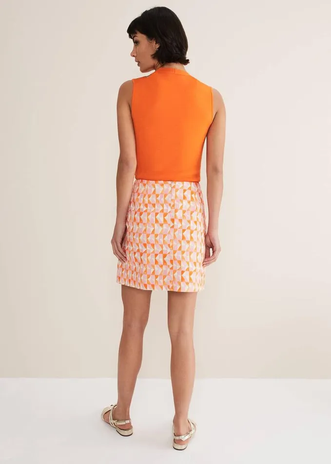 Phase Eight Elysia Geo Mini Skirt Pinkorange Women Skirts
