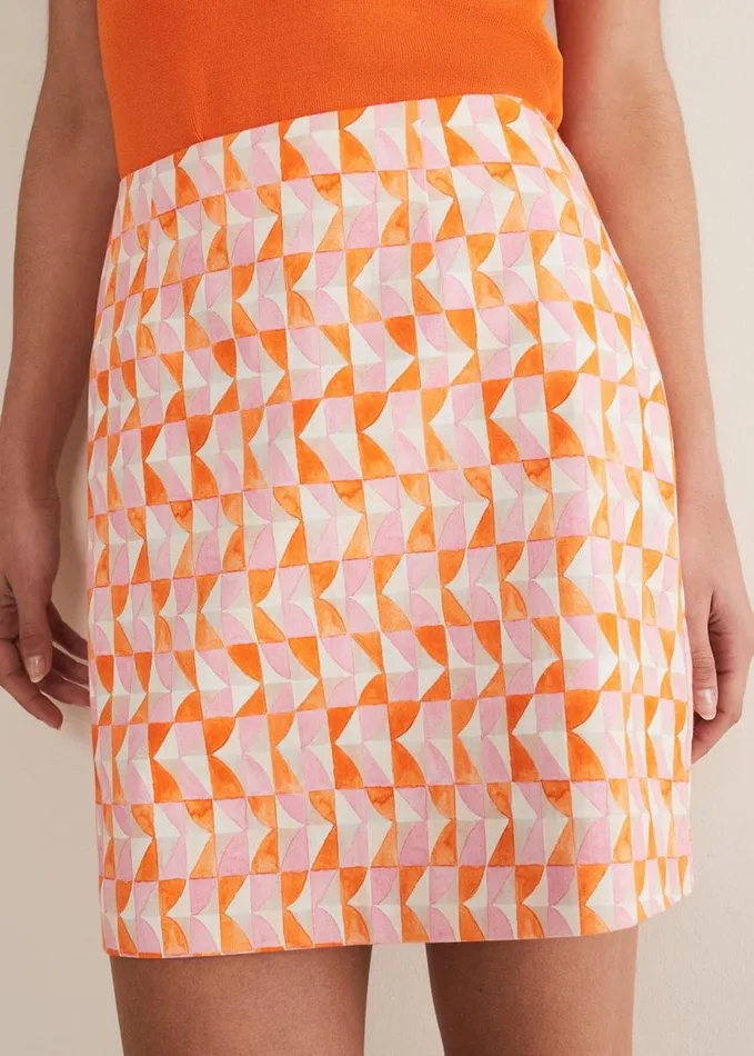 Phase Eight Elysia Geo Mini Skirt Pinkorange Women Skirts