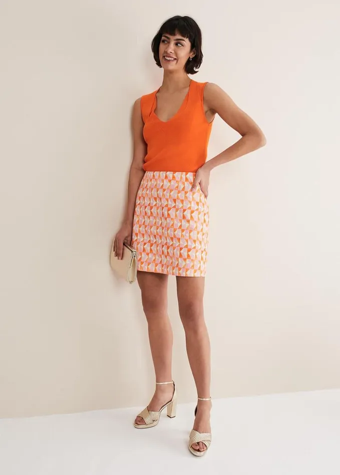 Phase Eight Elysia Geo Mini Skirt Pinkorange Women Skirts