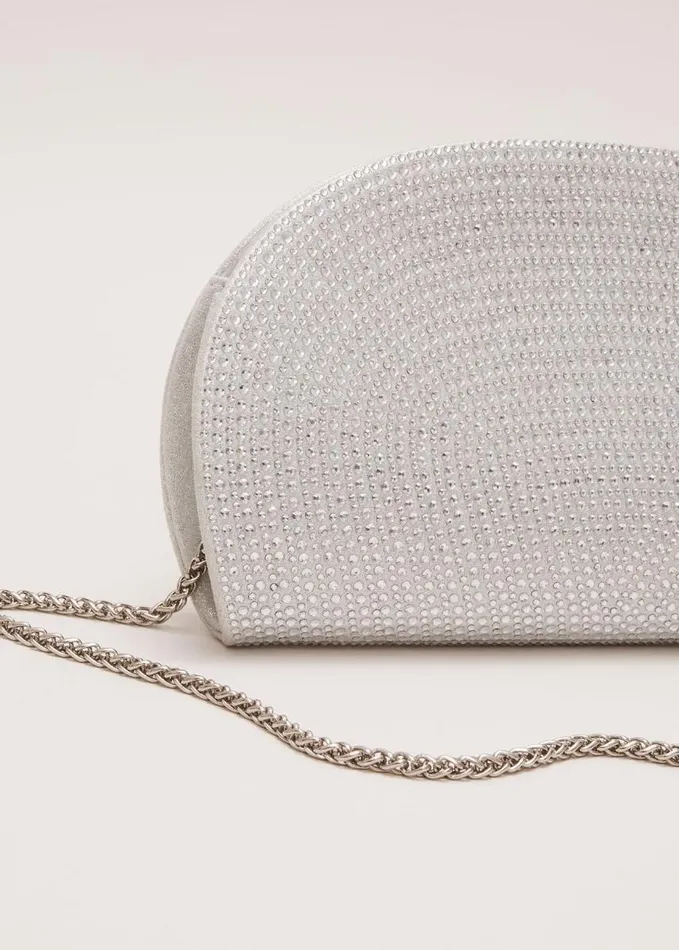 Phase Eight Embellished Semi Circle Bag Silver Women Bags and Clutches