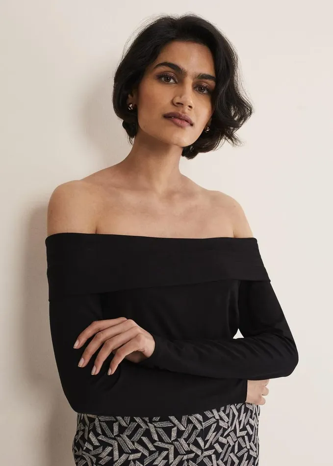 Phase Eight Emili Bardot Top Black Women Tops and TShirts