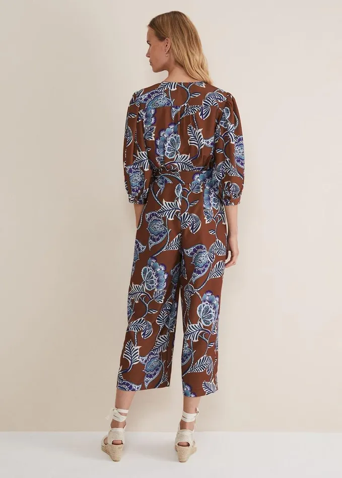Phase Eight Erin Printed Cropped Leg Jumpsuit Orangeburgundy Women Dresses