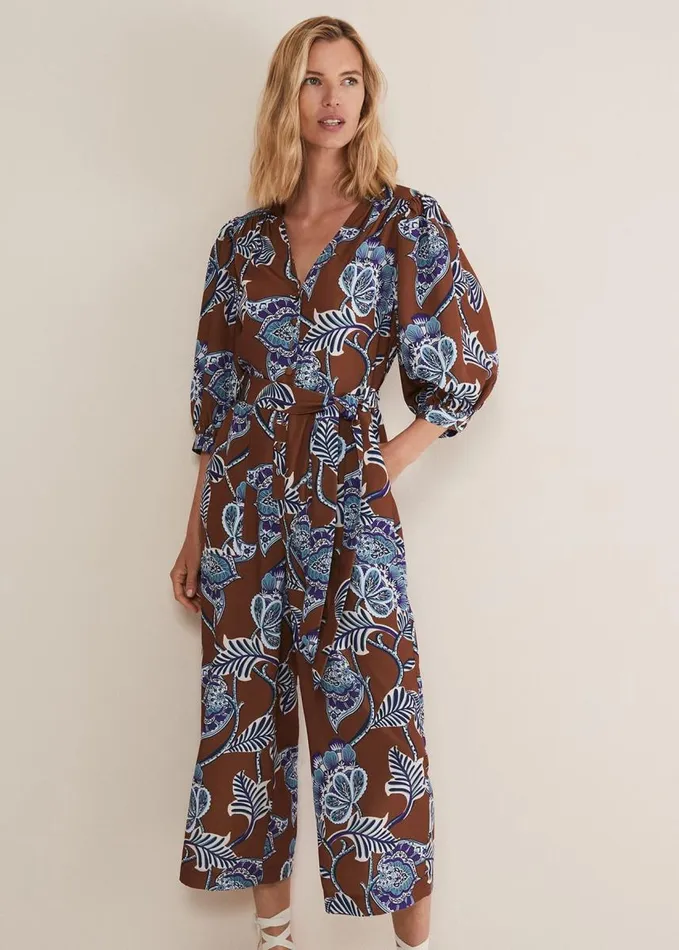Phase Eight Erin Printed Cropped Leg Jumpsuit Orangeburgundy Women Dresses