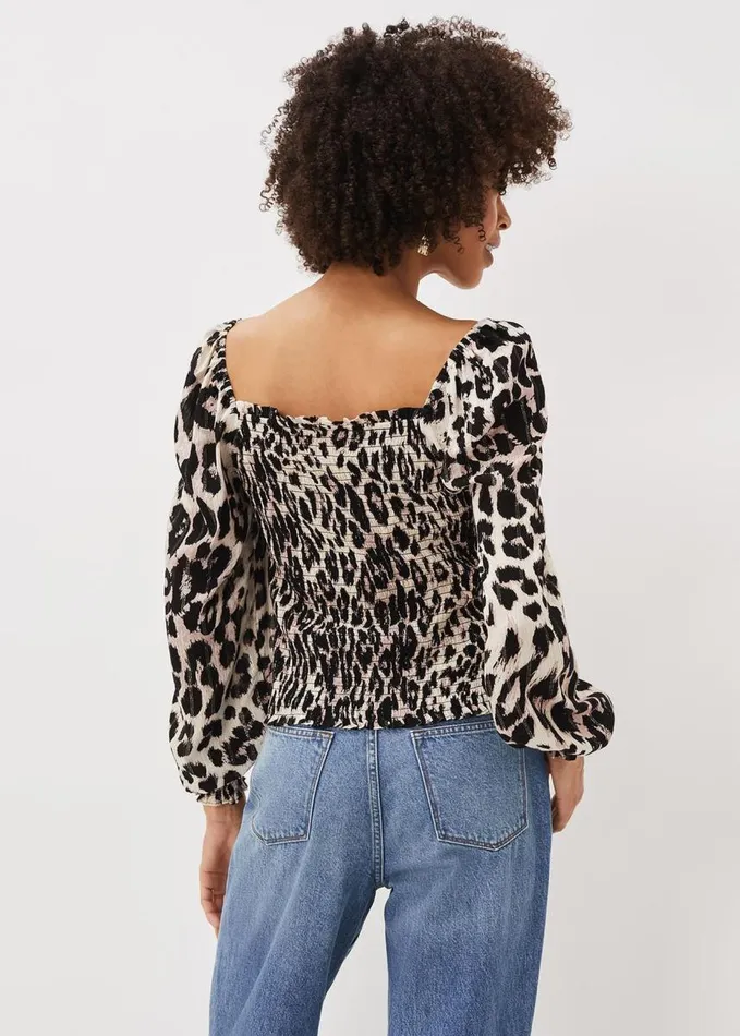 Phase Eight Esty Leopard Print Square Neck Blouse Ivory Multi Women Shirts and Blouses