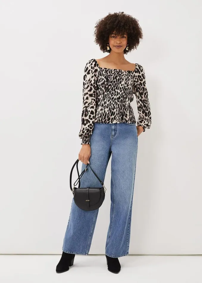 Phase Eight Esty Leopard Print Square Neck Blouse Ivory Multi Women Shirts and Blouses