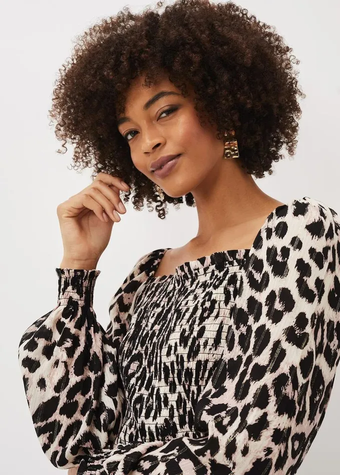 Phase Eight Esty Leopard Print Square Neck Blouse Ivory Multi Women Shirts and Blouses