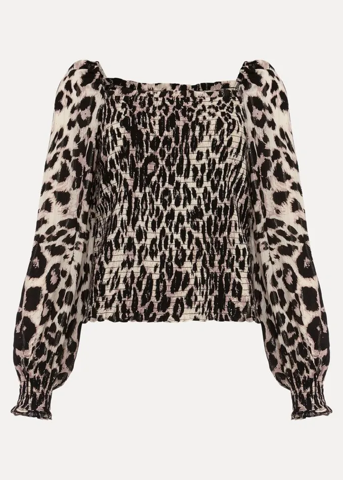 Phase Eight Esty Leopard Print Square Neck Blouse Ivory Multi Women Shirts and Blouses