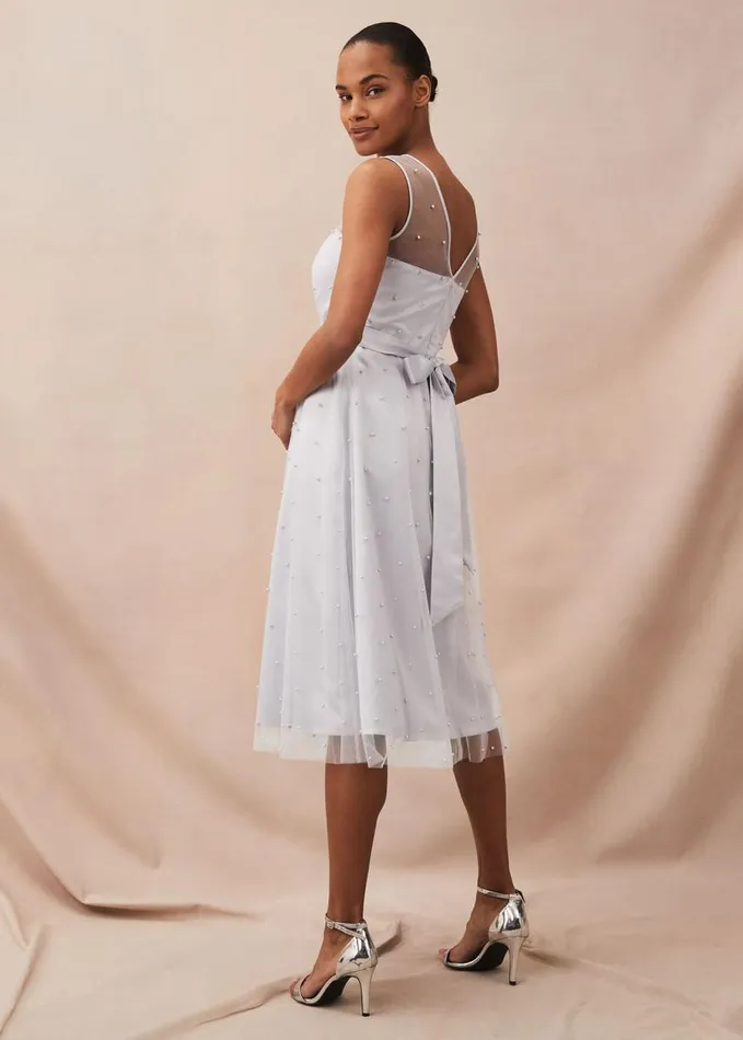 Phase Eight Evadine Pearl Embellished Tulle Dress Mineral Women Dresses