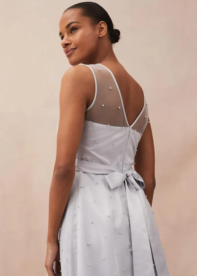 Phase Eight Evadine Pearl Embellished Tulle Dress Mineral Women Dresses