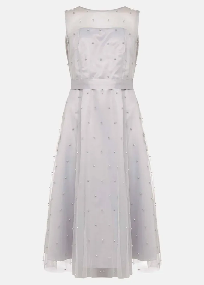 Phase Eight Evadine Pearl Embellished Tulle Dress Mineral Women Dresses