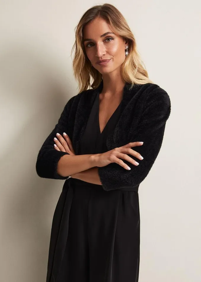 Phase Eight Fay Fluffy Bolero Black Women Knitwear