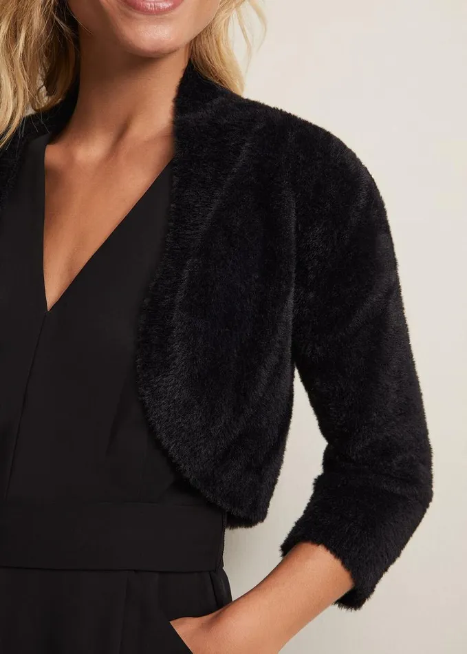 Phase Eight Fay Fluffy Bolero Black Women Knitwear