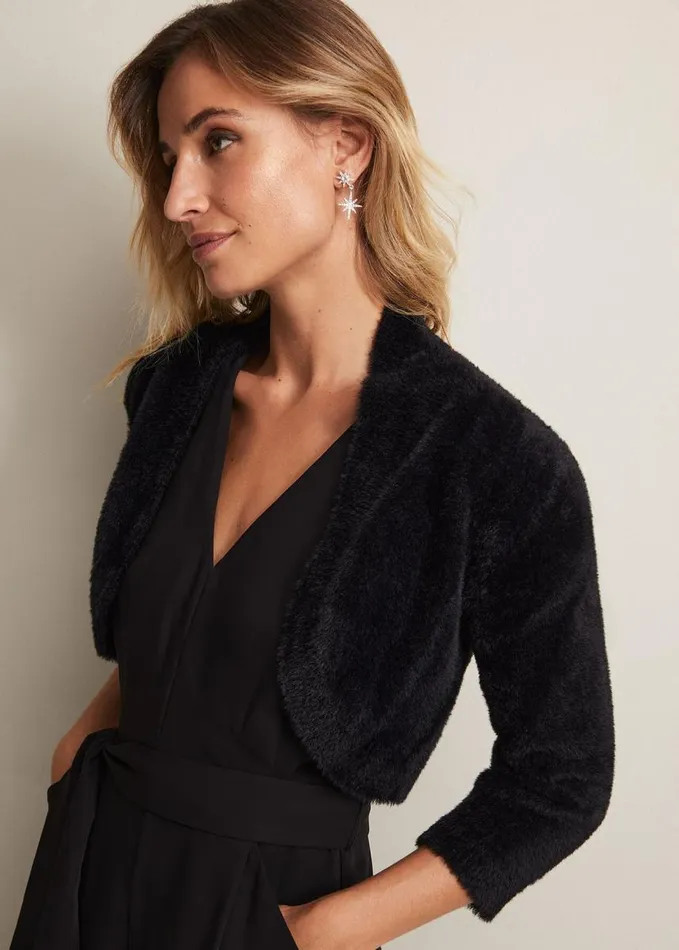Phase Eight Fay Fluffy Bolero Black Women Knitwear