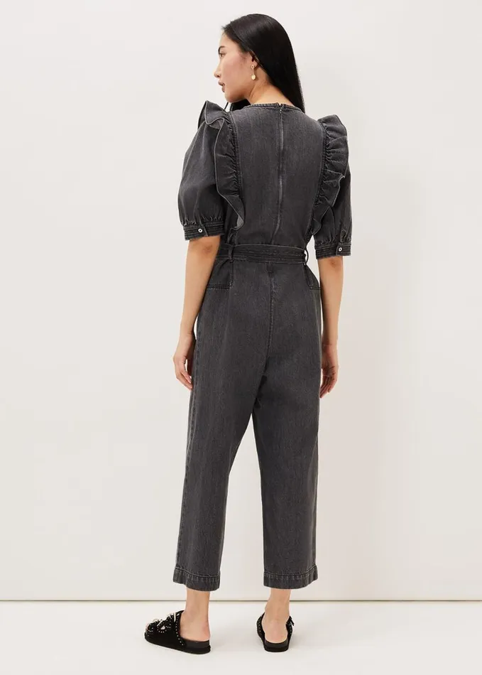Phase Eight Flora Denim Frill Jumpsuit Grey Women Jumpsuits