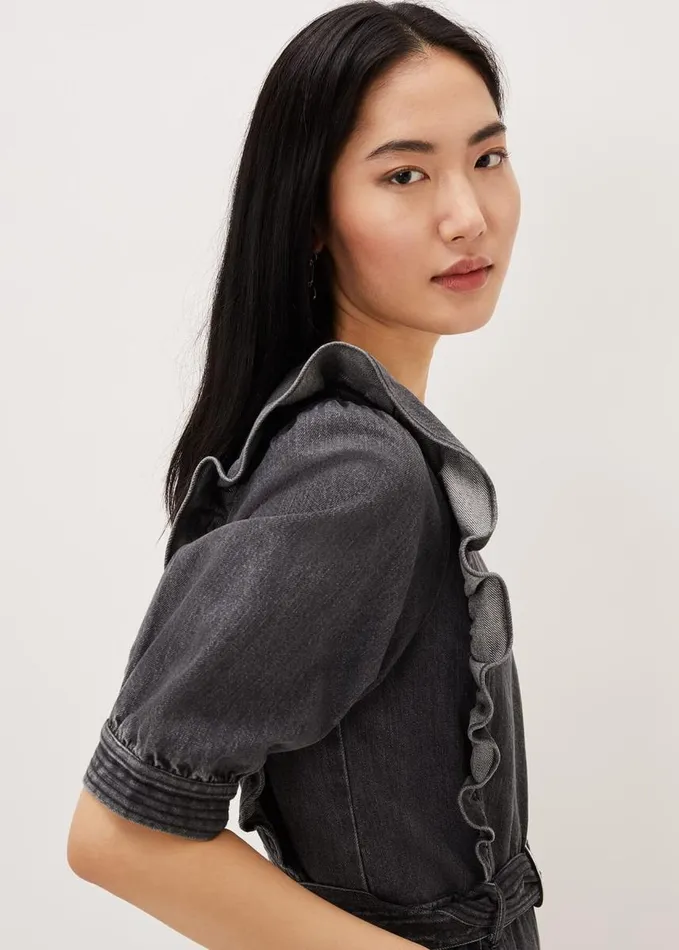Phase Eight Flora Denim Frill Jumpsuit Grey Women Jumpsuits