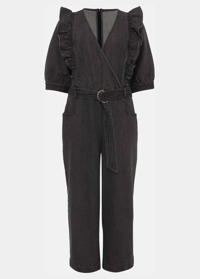 Phase Eight Flora Denim Frill Jumpsuit Grey Women Jumpsuits