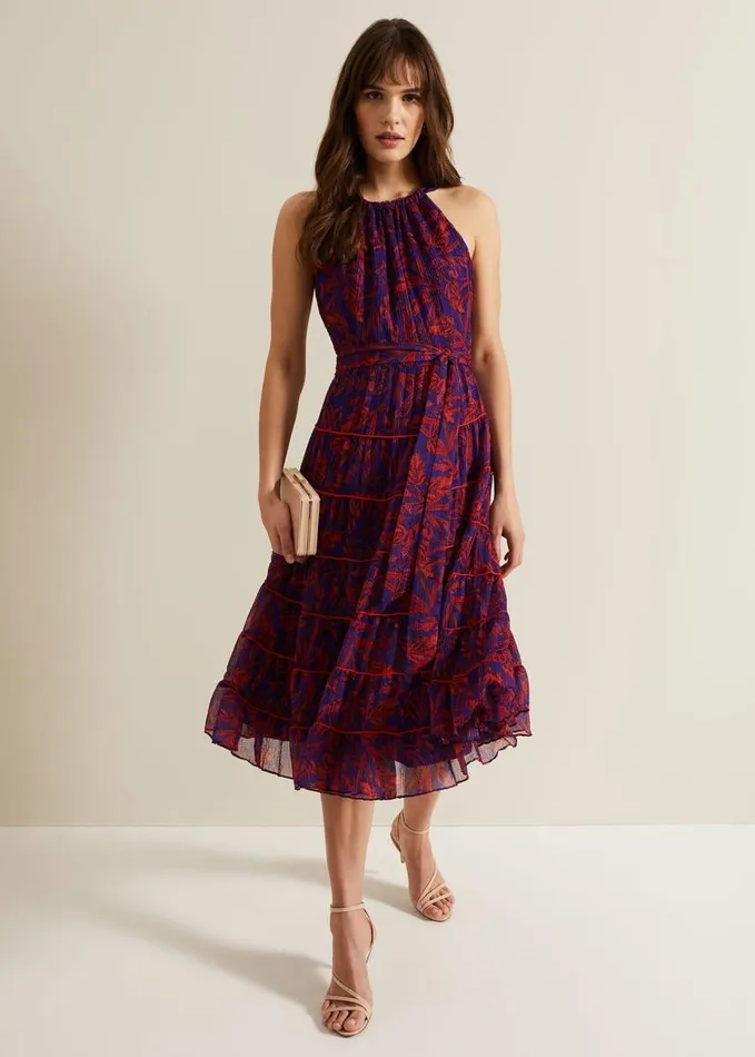 Phase Eight Gillian Halterneck Midi Dress Violetmulti Women Dresses