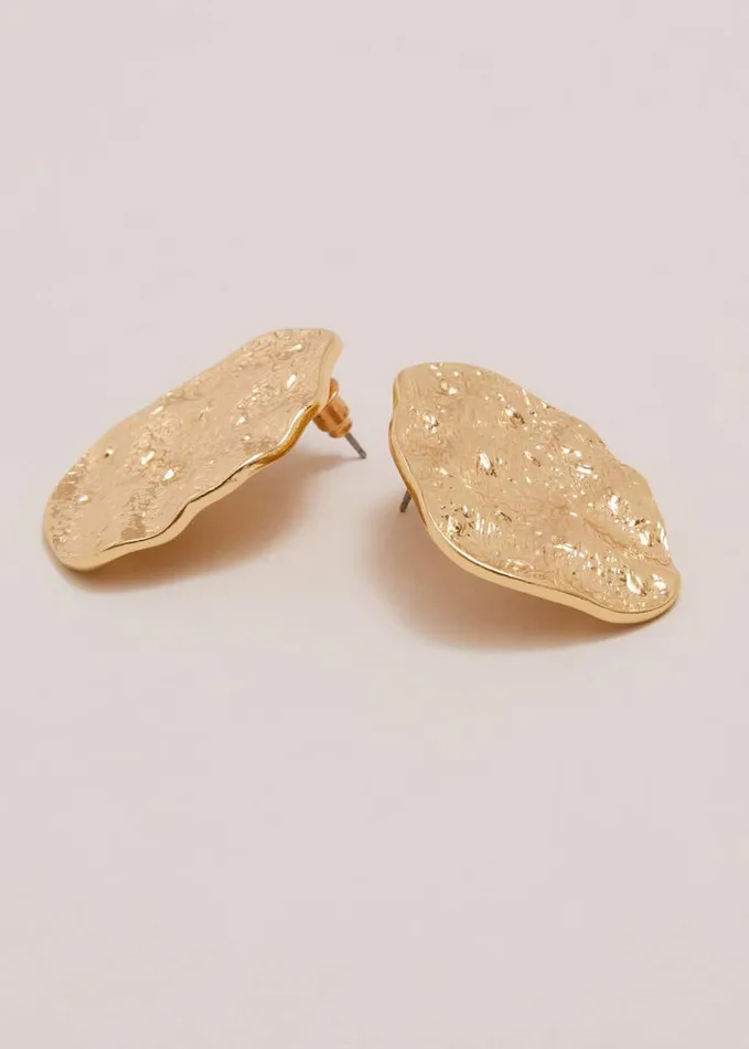 Phase Eight Gold Large Textured Circle Stud Earrings Gold Women Jewellery