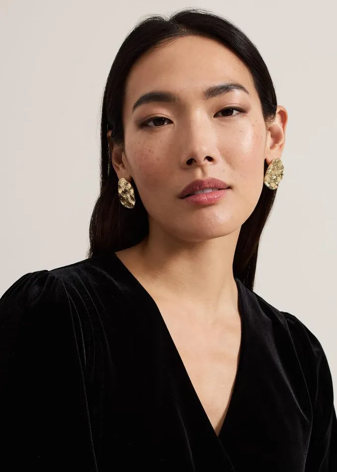 Phase Eight Gold Large Textured Circle Stud Earrings Gold Women Jewellery