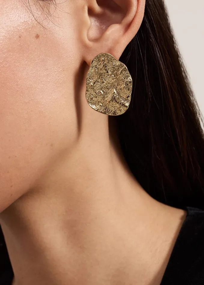 Phase Eight Gold Large Textured Circle Stud Earrings Gold Women Jewellery