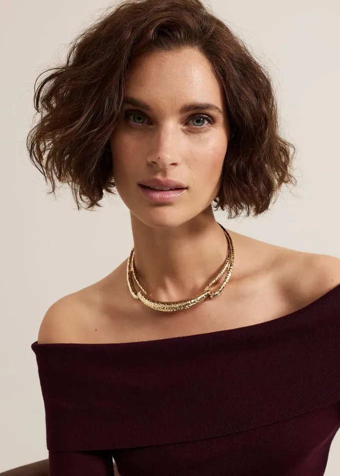 Phase Eight Gold Textured Collar Necklace Gold Women Jewellery