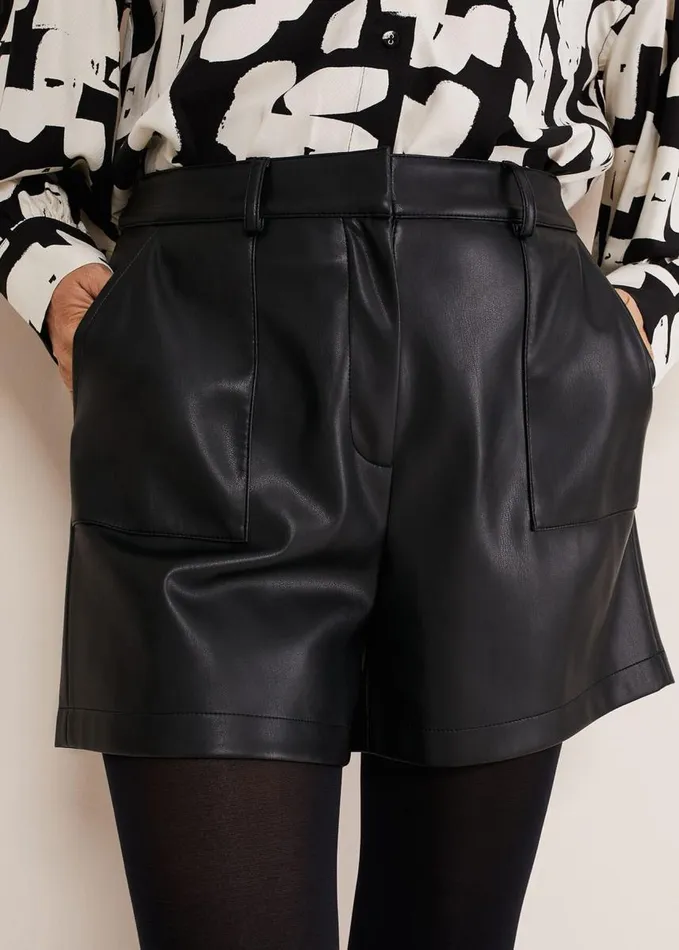 Phase Eight Hadley Pleather Shorts Black Women Trousers