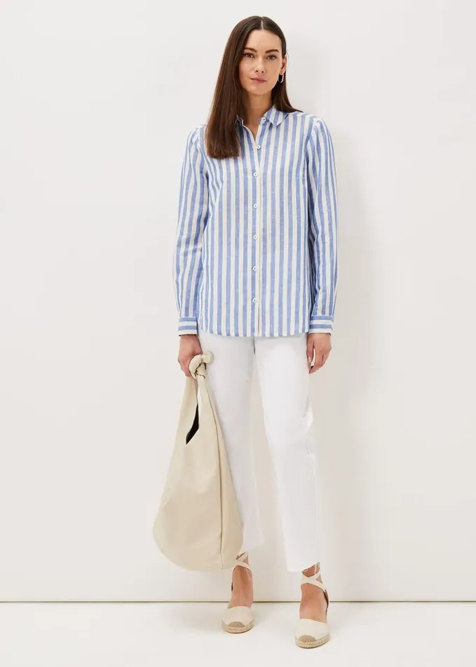 Phase Eight Hannah Linen Stripe Blouse Blueivory Women Shirts and Blouses