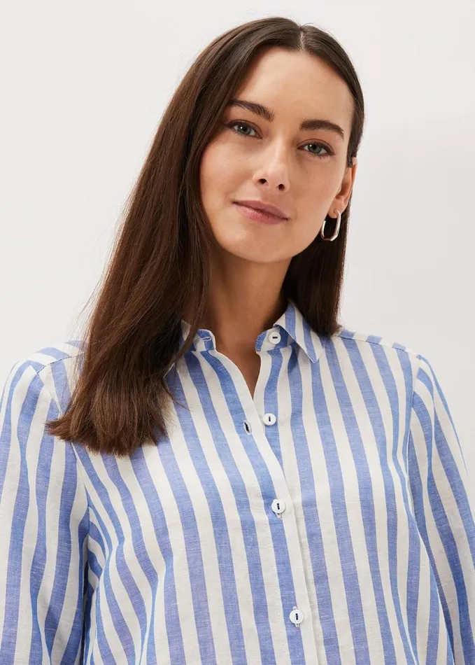 Phase Eight Hannah Linen Stripe Blouse Blueivory Women Shirts and Blouses
