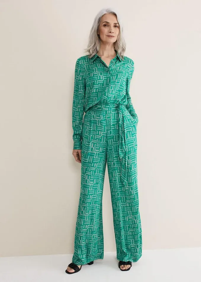 Phase Eight Hatty Wide Leg Trousers Greenstone Women Trousers