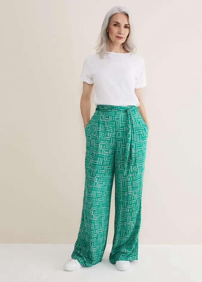 Phase Eight Hatty Wide Leg Trousers Greenstone Women Trousers