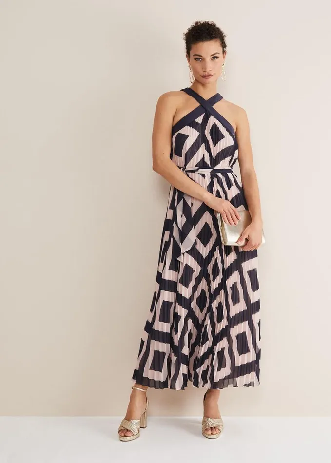Phase Eight Hestia Diamond Trapeze Maxi Dress Navypink Women Dresses