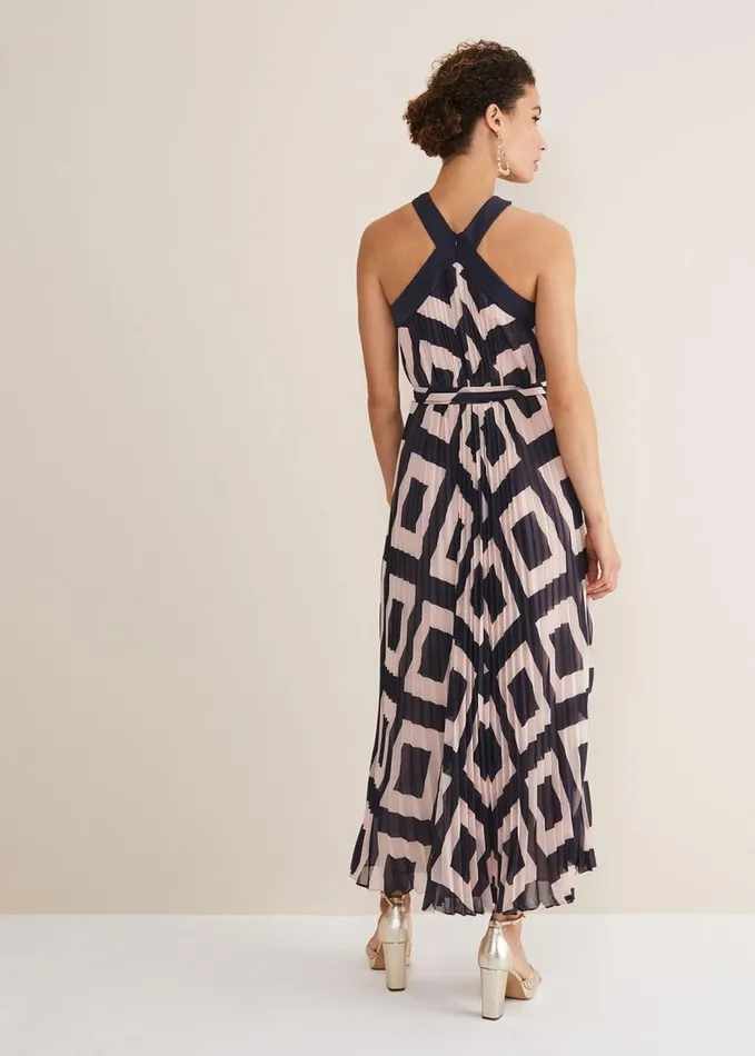 Phase Eight Hestia Diamond Trapeze Maxi Dress Navypink Women Dresses