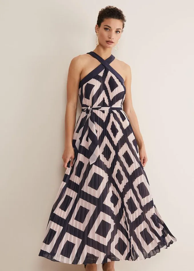 Phase Eight Hestia Diamond Trapeze Maxi Dress Navypink Women Dresses