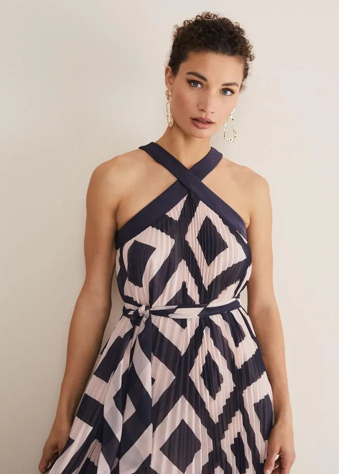 Phase Eight Hestia Diamond Trapeze Maxi Dress Navypink Women Dresses