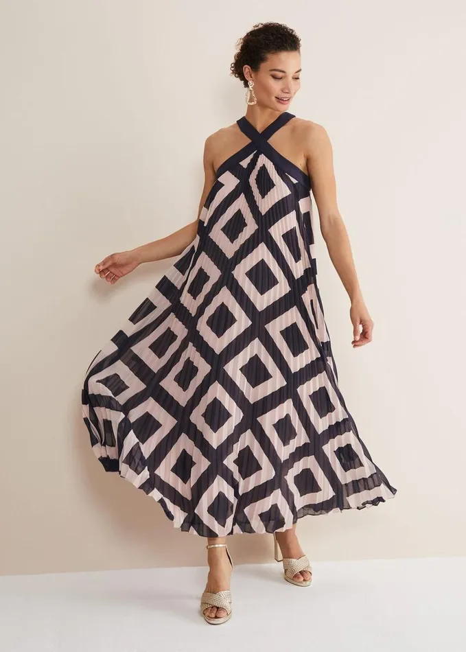 Phase Eight Hestia Diamond Trapeze Maxi Dress Navypink Women Dresses