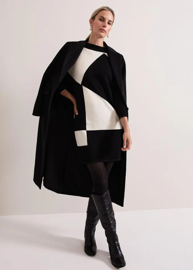 Phase Eight Hetty Ripple Colour Block Tunic Blackivory Women Dresses