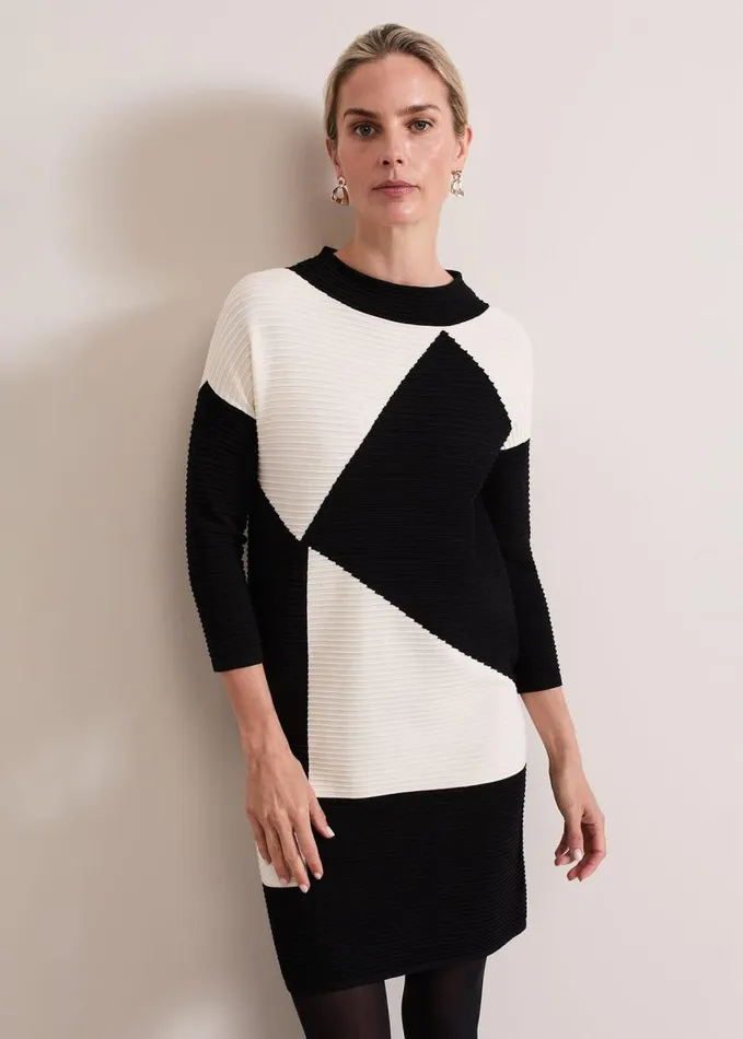Phase Eight Hetty Ripple Colour Block Tunic Blackivory Women Dresses