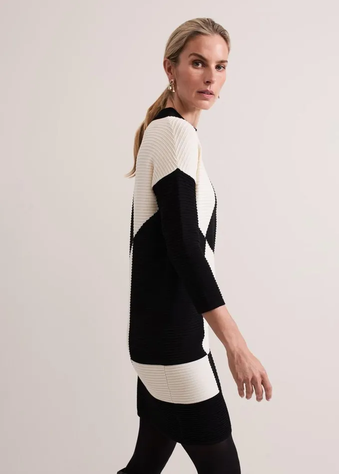 Phase Eight Hetty Ripple Colour Block Tunic Blackivory Women Dresses