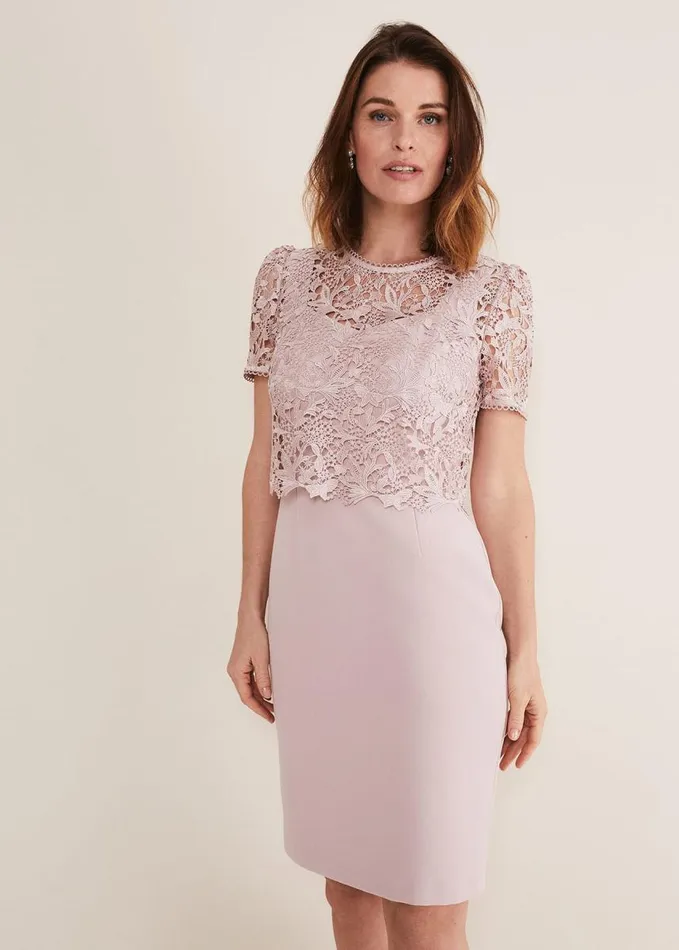 Phase Eight Isabella Lace Midi Dress Antique Rose Women Dresses