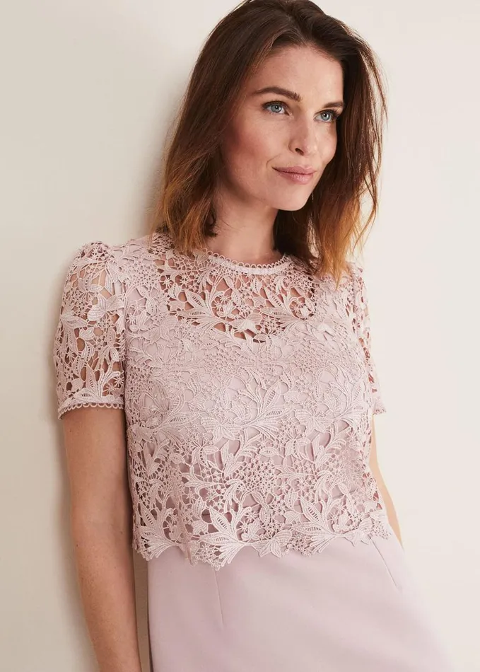 Phase Eight Isabella Lace Midi Dress Antique Rose Women Dresses