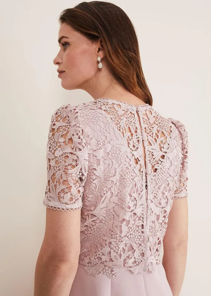 Phase Eight Isabella Lace Midi Dress Antique Rose Women Dresses